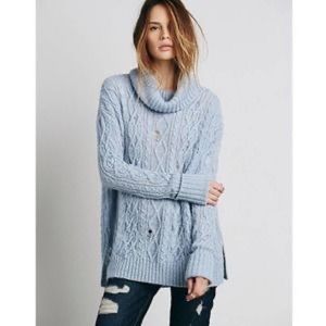 Free People Light Blue Cowl Neck Sweater